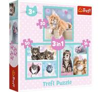 Trefl - Söta Husdjur - 3-i-1 Pussel, 3 Pussel, Från 20 till 50 Bitar - Färgglada Pussel med Djur, Katter, Collage, Olika Svårighetsgrader, Kreativ Underhållning, för barn från 3 år