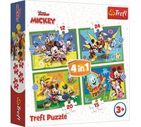 Trefl 4en1, 4, 12 a 24 Elementos Personajes Disney, Mickey Mouse y Amigos, Diferente Grado de Dificultad, para Niños a Partir de 3 años Puzzle, Color (34616)