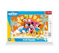 Trefl - Mickey Mouse y Sus Amigos, Mickey Curioso - Rompecabezas con Marco para niños pequeños, 15 Piezas Grandes, Marco y Base rígida, para niños a Partir de 3 años