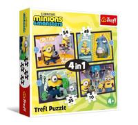 Trefl - Minions 3, Nuevas Aventuras de los Minions - Rompecabezas 4 en 1, de 35 a 70 Piezas - Diferentes Niveles de dificultad, con los Personajes de la Serie de Dibujos Animados, a Partir de 4 años