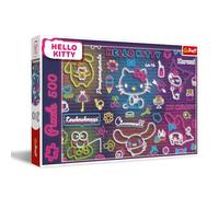 Trefl Neon Hello Kitty-Puzle de 500 Piezas-Rompecabezas DIY, Entretenimiento Creativo, para Adultos y niños a Partir de 10 años, Multicolor (37523)