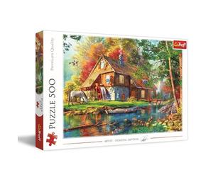 Trefl - Paisaje de la cabaña del río 500 Piezas Te, Imagen Pintada, Entretenimiento Creativo, Diversión, Rompecabezas Clásico para Adultos y Niños a Partir de 10 Años, Multicolor, 37484