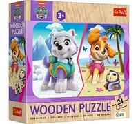 Trefl - Puzle de Madera: Paw Patrol, La Patrulla Canina de Chicas - 24 Piezas, Rompecabezas Wooden Puzze, Bordes Redondeados, Diseño Decorativo en el Reverso, para niños a Partir de 3 años