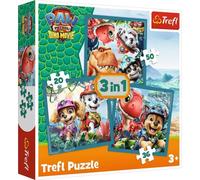 Trefl - Patrulla Canina, Patrulla Real e Isla de Dinosaurios - Puzzle 3 en 1, 3 puzzles, 20 a 50 elementos - Diversos niveles de dificultad, entretenimiento para niños a partir de 3 años
