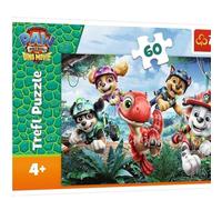 Trefl - Patrulla del pavo real, dinosaurios al rescate - rompecabezas de 60 elementos - Puzzle colorido con los héroes cuento de hadas, entretenimiento creativo, diversión para niños a partir de 4