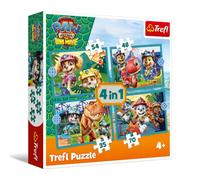 Trefl - Paw Patrol, Historias de dinosaurios - 4 en 1, 4 rompecabezas, 35 a 70 elementos - Varios niveles de dificultad, rompecabezas colorido con cuentos de hadas de héroes, diversión para niños a