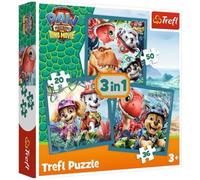 Trefl - Patrulla Canina, Patrulla Real e Isla de Dinosaurios - Puzzle 3 en 1, 3 puzzles, 20 a 50 elementos - Diversos niveles de dificultad, entretenimiento para niños a partir de 3 años