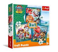Trefl - Paw Patrol, Paw Patrol y la Isla de los Dinosaurios | Rompecabezas 3 en 1, de 20 a 50 piezas - Varios niveles de dificultad, un juego divertido para niños a partir de 3 años