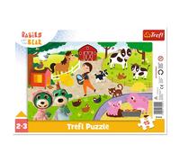 Trefl Pequeños, 15 Piezas, Marco y Almohadilla Rígida, Personajes de Cuentos de Hadas, Animales, para Niños a Partir de 2 años Puzzle, color babies and the bear, adorables bebés (31414)