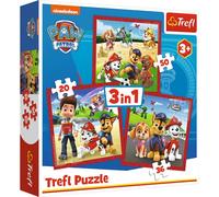 Trefl - Perros Felices Paw Patrol - Rompecabezas 3en1, 3 Rompecabezas, de 20 a 50 Elementos - Rompecabezas Coloridos con Personajes de Paw Patrol, Creativo, para Niños a Partir de 3 Años