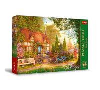 Trefl Premium Plus Quality - Puzzle Tea Time: Casita con Techo de Paja - 1000 Piezas, Serie de imágenes nostálgicas de Pintura, Ajuste Piezas, para Adultos y niños a Partir de 12 años