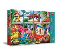 Trefl Premium Plus Quality - Puzzle Tea Time: El Mundo de los pájaros - 1000 Piezas, Serie de imágenes nostálgicas de Pintura, Ajuste Piezas, para Adultos y niños a Partir de 12 años