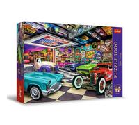 Trefl Premium Plus Quality - Puzzle Tea Time: Garaje de coleccionista de Coches - 1000 Piezas, Serie de imágenes nostálgicas de Pintura, para Adultos y niños a Partir de 12 años