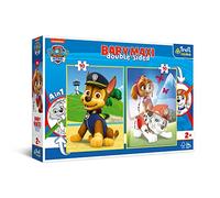 Trefl Primo - Equipo de la Paw Patrol - 4 en 1: Puzzle de 2x10 Elementos Grandes, Dos Libros para Colorear en la Parte Posterior, diversión para niños a Partir de 2 años