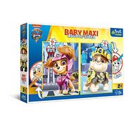 Trefl Primo - Feliz Equipo de la Paw Patrol - 4 en 1: Puzzle 2x10 Elementos Grandes, Dos Libros para Colorear en la Parte Posterior, diversión para niños a Partir de 2 años