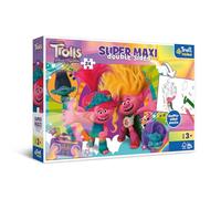 Trefl Primo - Trolls Band Together, Un Día Alegre de los Troles - 3 en 1: Puzle de 24 Piezas Muy Grandes, Dibujo para Colorear, Juego con Elementos para Colorear