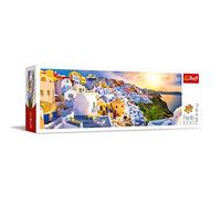 Trefl - Puesta de Sol En Santorini, Grecia - Puzzle Panorámico 1000 Elementos - Viajes, Paisajes de Vacaciones, Puzzle DIY, Entretenimiento Creativo, Puzzles para Adultos y Niños a Partir de 12 Años