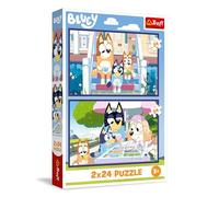 Trefl - Puzle 2en1: Bluey, La Graciosa Bluey - Puzle 2en1: Marvel, Spidey and His Amazing Friends, Spidey y los Dinosaurios - 2 x 24 Piezas, Set de Dos puzles para niños a Partir de 3 años
