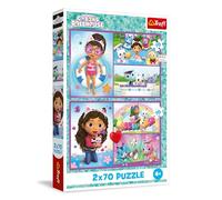 Trefl - Puzle 2en1: Gabby's Dollhouse, Juega con Gabby - 2 x 70 Piezas, Set de Dos puzles para niños a Partir de 4 años