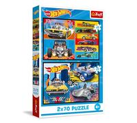 Trefl 2en1: Hot Wheels, Cochecitos-2 x 70 Piezas, Set de Dos puzles para niños a Partir de 4 años, Multicolor (34442)