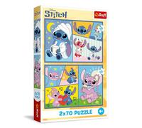 Trefl - Puzle 2en1: Lilo & Stitch, con Stitch no Hay quien se aburra - 2 x 70 Piezas, Set de Dos puzles para niños a Partir de 4 años