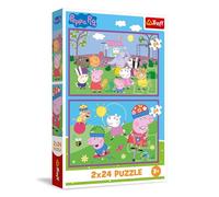 Trefl - Puzle 2en1: Peppa Pig, Peppa en el Parque Infantil - Puzle 2en1: Marvel, Spidey y los Dinosaurios - 2 x 24 Piezas, Set de Dos puzles para niños a Partir de 3 años