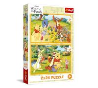 Trefl - Puzle 2en1: Winnie the Pooh, Un día en el jardín - Puzle 2en1: Marvel, Spidey and his Amazing Friends, Spidey y los dinosaurios - 2 x 24 piezas, set de dos puzles para niños a partir de 3 años