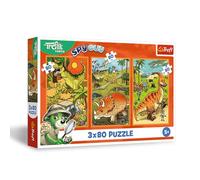 Trefl Puzle 3 en 1: The Family, La Familia Treflik en el Mundo de los Dinosaurios-3 x 80 Piezas, Set de Tres Rompecabezas niños a Partir de 5 años, Multicolor (34888)