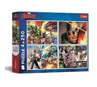 Trefl - Puzle 4en1: Marvel The Avengers, Días de héroes - 4 x 250 Piezas - Set de Cuatro Rompecabezas para Adolescentes