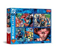 Trefl - Puzle 4en1: Superman, La valentía de Superman - 4 x 250 Piezas - Set de Cuatro puzles para Adolescentes