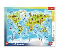 Trefl, Puzle con Marco de 25 Piezas, diseño de Mapa del Mundo con Animales, para niños a Partir de 4 años