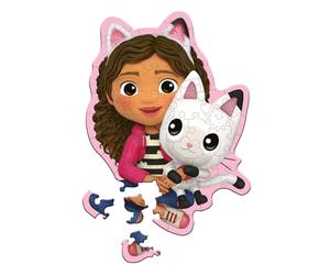 Trefl - Puzle de Contorno de Madera: Gabby's Dollhouse, Gabby y su Gatito - 50 Piezas, Wood Craft Junior, Formas Irregulares, 10 Figuras, Rompecabezas Moderno, Juego para niños a Partir de 5 años