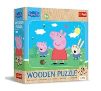 Trefl - Puzle de Madera: Peppa Pig, Conoce a la Adorable Peppa - 24 Piezas, Rompecabezas Wooden Puzze, Bordes Redondeados, Diseño Decorativo en el Reverso, para niños a Partir de 3 años