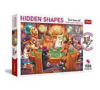 Trefl - Puzle Hidden Shapes: Noche de Juegos - 1000 + 86 Piezas - Puzle Busca Formas Ocultas, Puzles Inusuales, para Aficionados de los Perros, Ocio Creativo