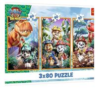 Trefl - Puzzle 3 en 1: Patrulla de pavo real, héroes de dinosaurios - 3 x 80 elementos, juego de 3 puzzles para niños a partir de 5 años