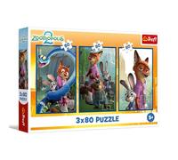 Trefl - Puzzle 3 en 1: Zootopia 2, Investigación Animal - 3 x 80 Piezas, Set de Tres Puzzles para niños a Partir de 5 años