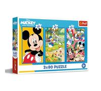 Trefl - Puzzle 3en1: Disney, La pandilla del ratón Mickey - 3 x 80 Piezas, Set de Tres puzles para niños a Partir de 5 años