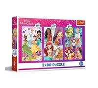 Trefl - Puzzle 3en1: Disney Princess, Princesas Amigas - 3 x 80 Piezas, Set de Tres puzles para niños a Partir de 5 años