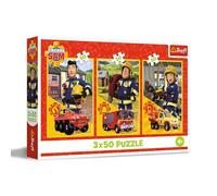 Trefl Puzzle 3en1: Fireman Sam, El Equipo de la estación de Bomberos-3 x 50 Piezas, Set de Tres puzles para niños a Partir de 4 años, Multicolor (34880)