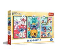 Trefl - Puzzle 3en1: Lilo & Stitch, El Mundo de Stitch - 3 x 80 Piezas, Set de Tres puzles para niños a Partir de 5 años