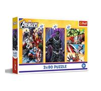 Trefl - Puzzle 3en1: Marvel The Avengers, Días de acción - 3 x 80 Piezas, Set de Tres puzles para niños a Partir de 5 años