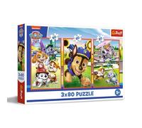 Trefl Puzzle 3en1: Paw Patrol, La cuadrilla Canina-3 x 80 Piezas, Set de Tres puzles para niños a Partir de 5 años, Multicolor (34886)