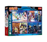 Trefl - Puzzle 4 en 1: Naruto Shippuden, Las Aventuras de Naruto Uzumaki - 4 x 250 Piezas - Set de Cuatro Puzzles para Adolescentes