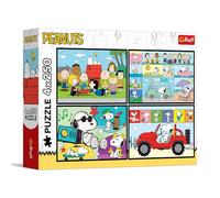 Trefl - Puzzle 4 en 1: Peanuts, Las Aventuras de Peanuts - 4 x 250 Piezas - Set de Cuatro Rompecabezas para Adolescentes