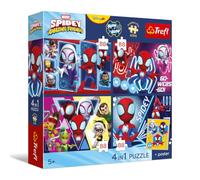 Trefl - Puzzle 4 en 1: Spidey and His Amazing Friends, día de la araña - 4 x 88 Piezas - Póster Coleccionable, Juego de Cuatro Rompecabezas para niños a Partir de 5 años
