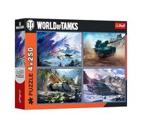 Trefl 4 en 1: World of Tanks, Gran Batalla de Tanques-4 x 250 Piezas-Set de Cuatro Puzzles para Adolescentes (13347)