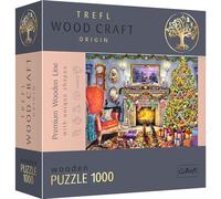 Trefl - Puzzle de Madera: Junto a la Chimenea - 1000 Elementos, Wood Craft, 100 Figuras navideñas, Rompecabezas Moderno de Primera Calidad, Bricolaje