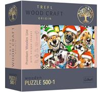 Trefl - Puzzle de Madera: Perros de Navidad - 500+1 Piezas, Wood Craft, 50 Figuras navideñas, Rompecabezas Moderno de Primera Calidad, Bricolaje, diversión para Adultos y niños a Partir de 12 años