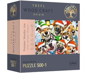 Trefl - Puzzle de Madera: Perros de Navidad - 500+1 Piezas, Wood Craft, 50 Figuras navideñas, Rompecabezas Moderno de Primera Calidad, Bricolaje, diversión para Adultos y niños a Partir de 12 años