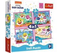 Trefl, Puzzle, Familia de Tiburones, Baby Shark, de 12 a 24 Piezas, 4 Conjuntos, para niños a Partir de 3 años